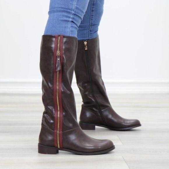 Shoes - Brown Below Knee Rider Boots Light Faux Fur Inside
